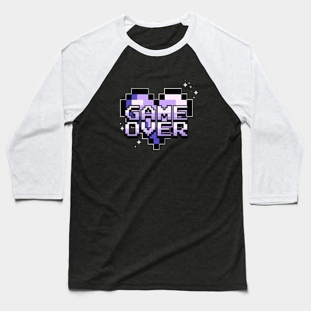 Game Over Heart - Purple Baseball T-Shirt by WhisperingDusk